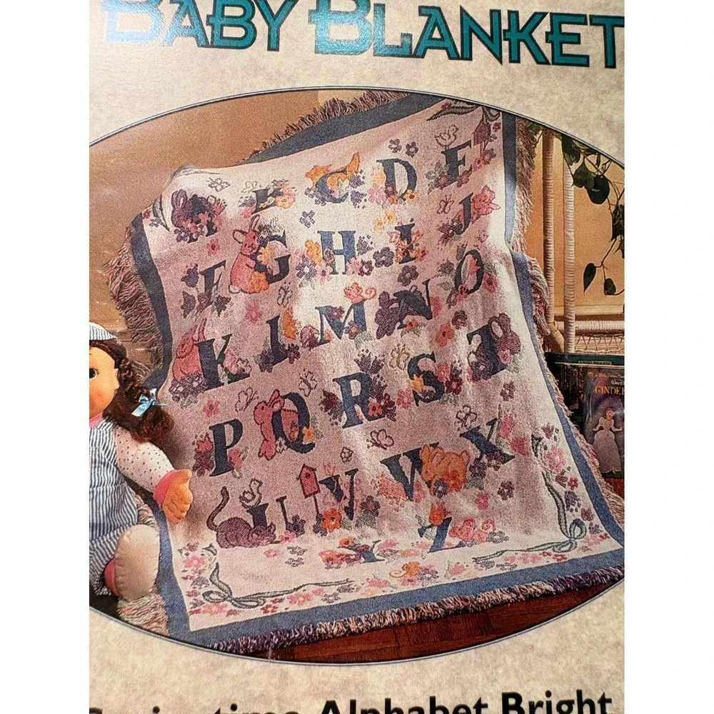 ABC Nursery Throw Beacon Baby Blanket Alphabet Bright Jacquard Woven Cotton